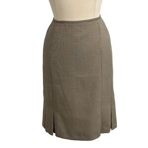 Women's Career Houndstooth Pattern Pleated Pencil Skirt, Brown and Beige Size 10
